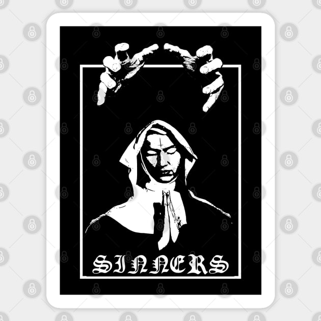 Sinners - Black Metal Design - Black Sticker by Vortexspace